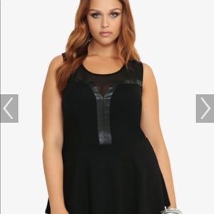 Torrid Size 4 Peplum top fux leather trim sheer